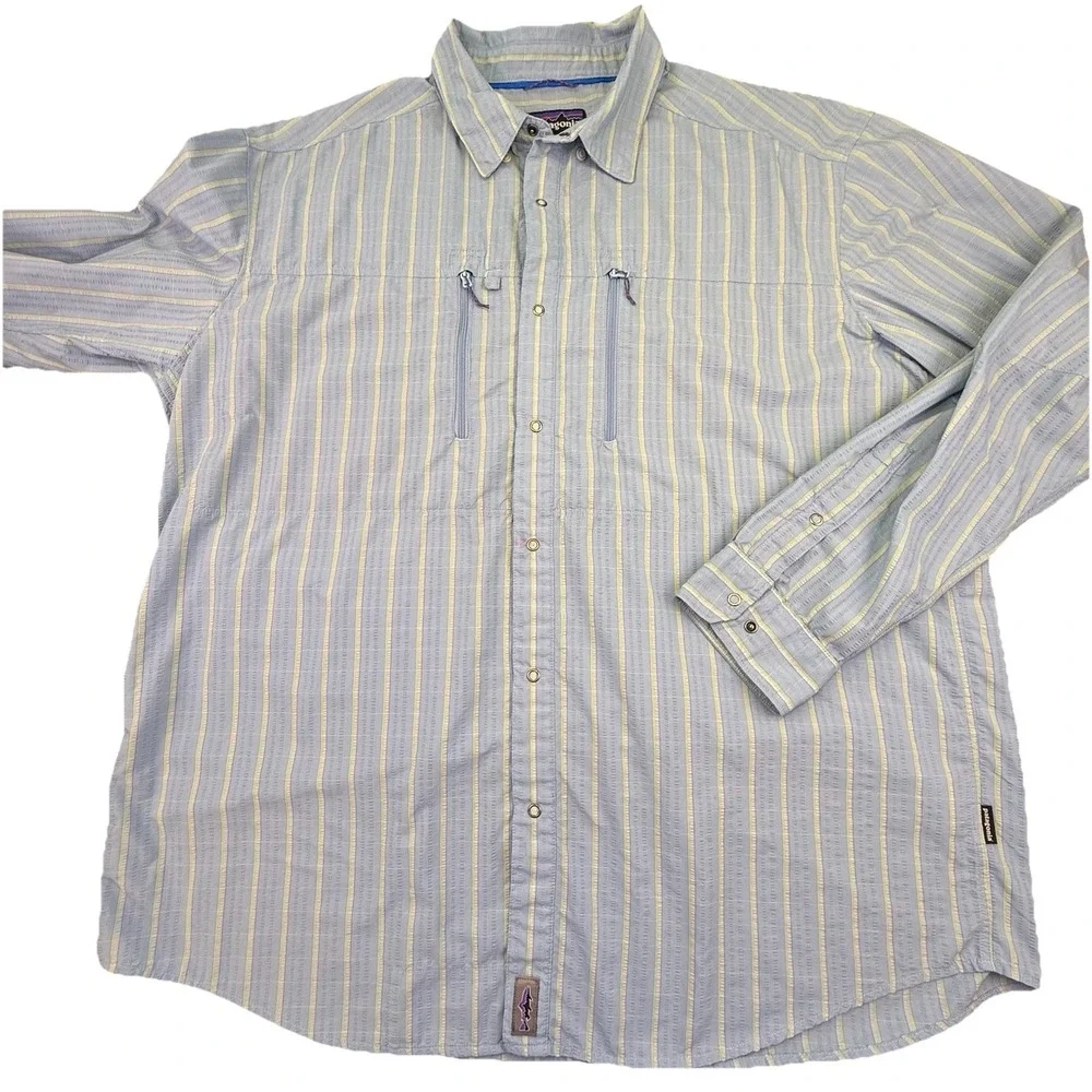 Patagonia Fishing Shirt‎ Mens XL Blue White Long Sleeve Zip Pockets Outdoors